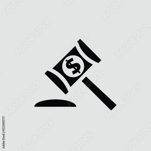 Auction hammer with dollar sign indicating finance and legal auction concept