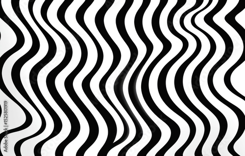 Abstract pattern of black wavy vertical lines on a white background creating an optical illusion effect with varying thickness and curvature