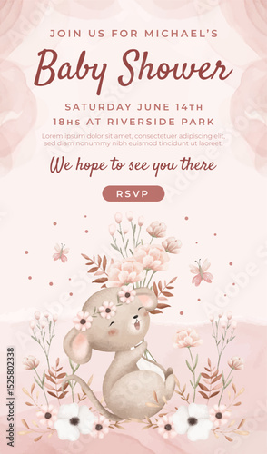 Watercolor baby shower cute animal koala baby girl boy poster template card invitation