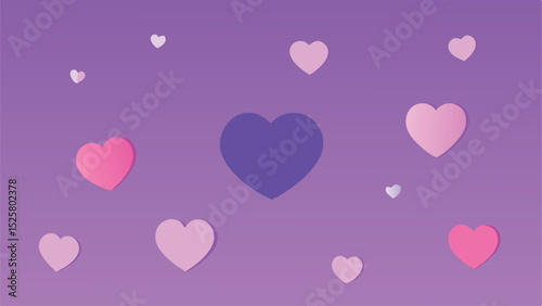 Floating hearts pattern on a purple background for romantic and valentine's day designs