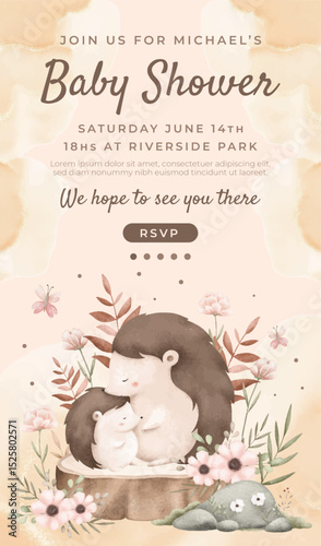 Watercolor baby shower cute animal koala baby girl boy poster template card invitation