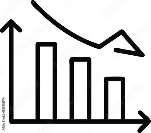 Black downward arrow silhouette graph depicting a decrease or decline of something