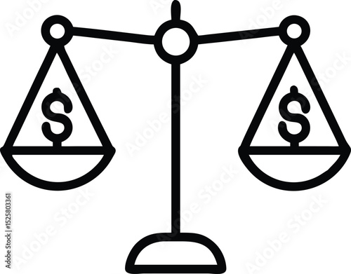 Black silhouette depicting a balance scale with a dollar sign representing financial equilibrium