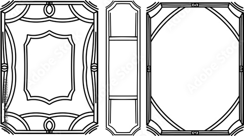 vintage book cover design with bold line carvings, three parts, namely front, middle and back