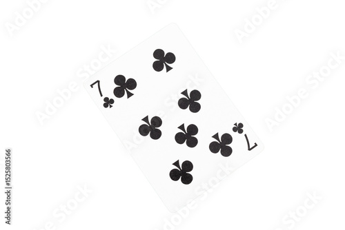 Seven of Clubs Playing Card on Green Poker Table. Top View.