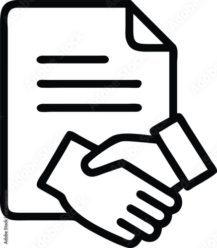 Black silhouette design depicting handshake over document for business agreement