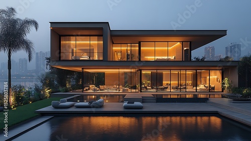 Modern house exterior dusk