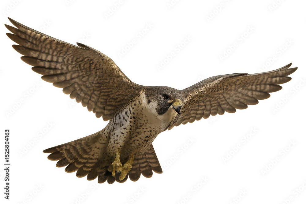 Fototapeta premium Majestic peregrine falcon soaring gracefully with wings fully extended, isolated on a transparent background