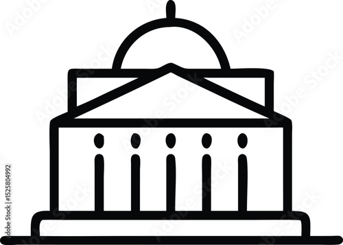 Black silhouette of a courthouse building icon with transparent background
