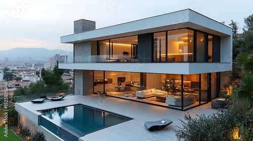 Modern contemporary home with pool and city view