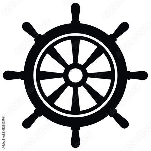 Black and white nautical ship wheel icon perfect for maritime and travel related designs