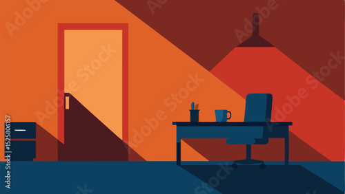 Modern minimalist illustration of a simplified office interior with shadowed ambiance