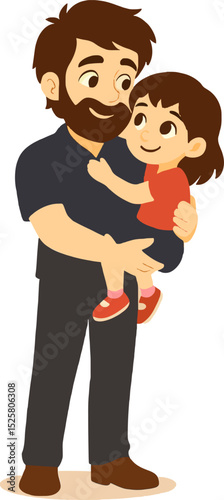 Father Holding Daughter Illustration