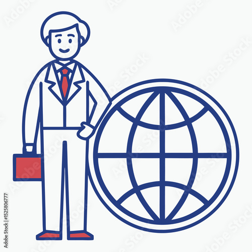 Businessman with suitcase stands beside the globe representing global business