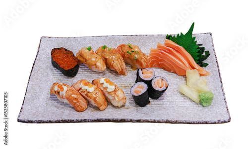 sushi with salmon and wasabi