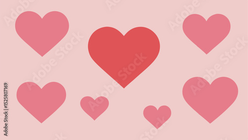 Pink and red hearts arranged on light pink background symbolizing love and affection