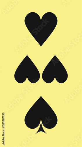 Playing card five of hearts spades and clubs illustration on a yellow background