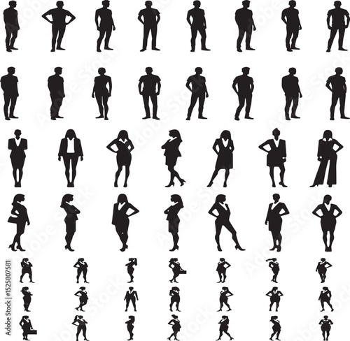 Silhouettes of Business People and Models in Various Poses – Vector Illustration Set