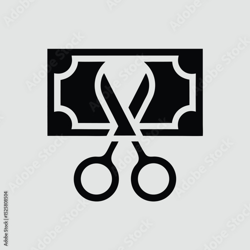 Conceptual illustration of scissors cutting a money bill representing cost reduction