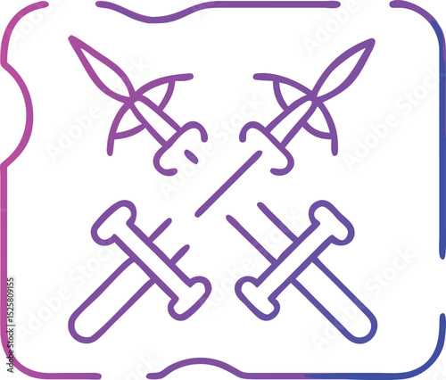 Crossed swords and axes in a stylized outline design with transparency
