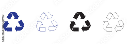 Recycle icons set sign and symbol. Recycle sign or Packaging sign.  International symbol used on packaging to remind people to dispose. Variety colors Recycle and Packing types of a design. 