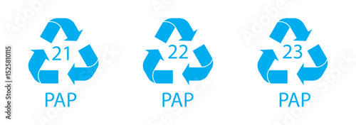 Recycle icons set sign and symbol. Recycle sign or Packaging sign.  International symbol used on packaging to remind people to dispose. Variety colors Recycle and Packing types of a design. 