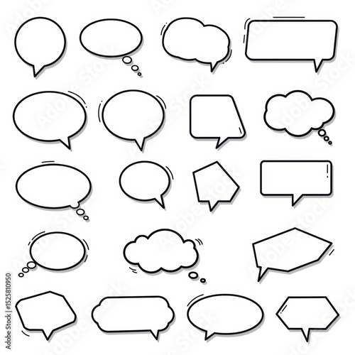 Collection of Hand Drawn Speech Bubbles for Text and Messages Design Elements Set