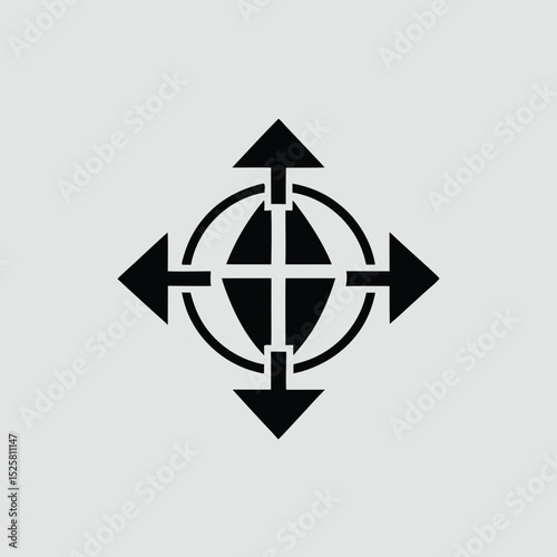 Directional navigation symbol featuring arrows pointing north south east and west
