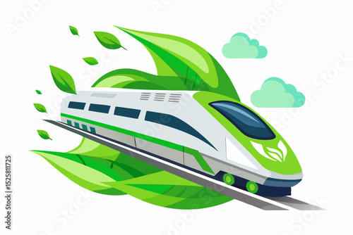 high speed train with green smoke trail