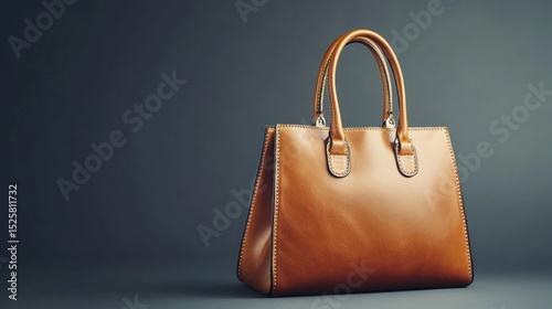 A brown leather handbag with gold accents and a black background.