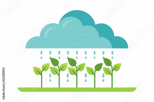 rain cloud watering green field