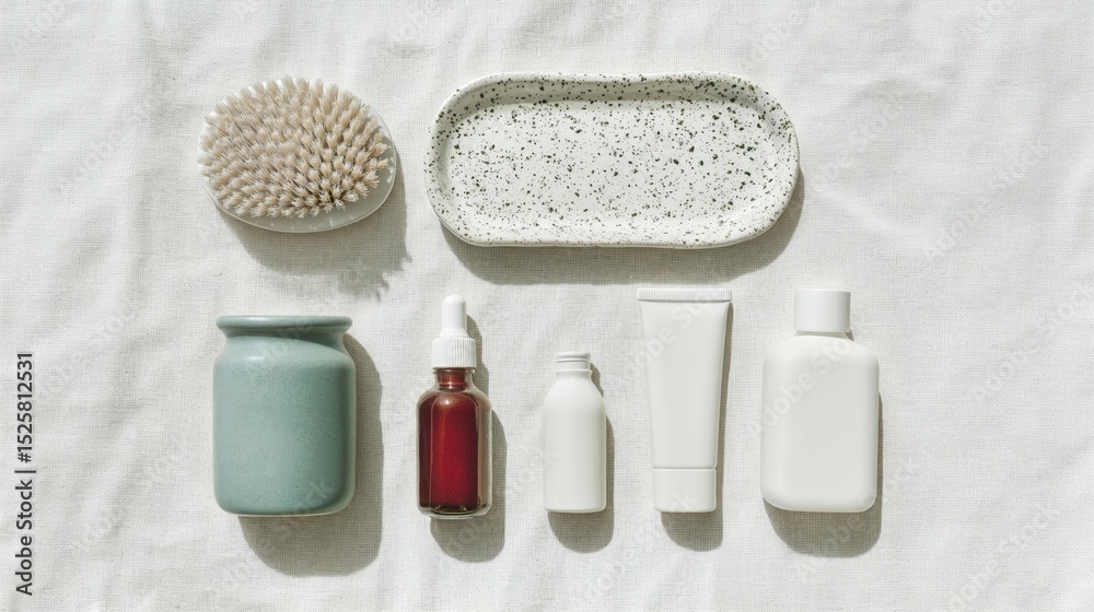 Obraz premium Generative AI, Minimalist self-care set with natural grooming products