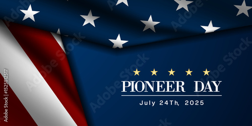 Happy Pioneer Day. American flag. Great for posters, banners and social media. Blue background.