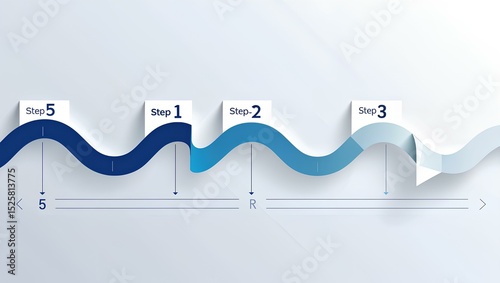 Modern infographic timeline template 5 steps with arrows and labels, clean white background, vector illustration