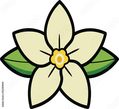 Winter Jasmine Flower Icon on White Background with Black Design Elements