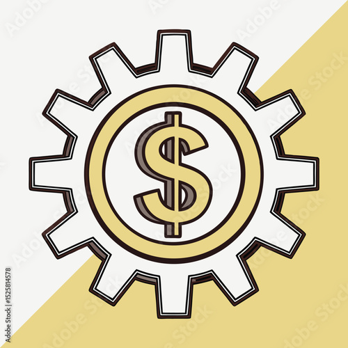 Gear symbol with dollar sign represents financial growth and business efficiency