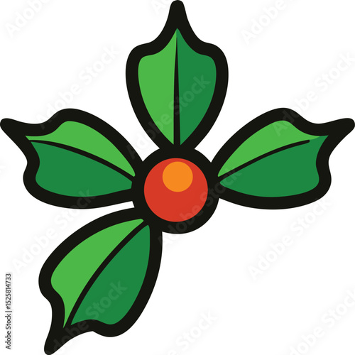 Minimalist Mistletoe Sprig Icon with Black Outline on White Background – Christmas Holiday Symbol