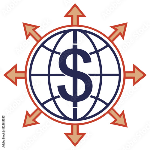 Global financial growth concept featuring arrows dollar sign and world globe