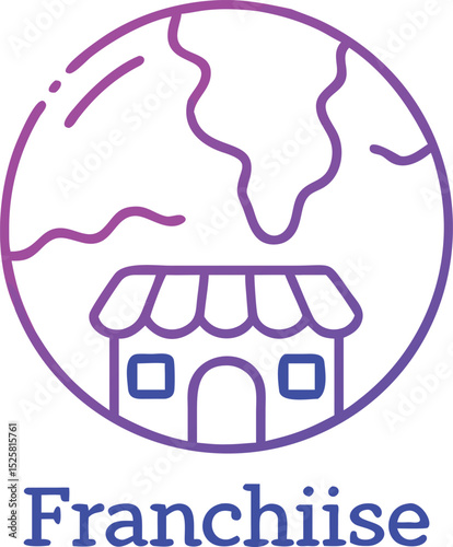 Global franchise concept with colorful shop and earth representation transparent design