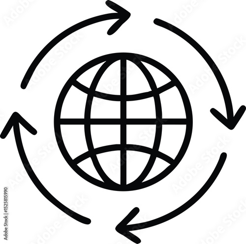 Global globe with arrows conceptual silhouette design on a transparent background