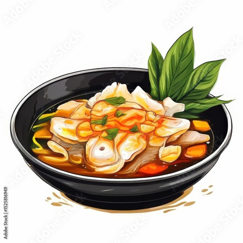an AI Image Generator, Delicious Bowl of Spicy Soup Topped