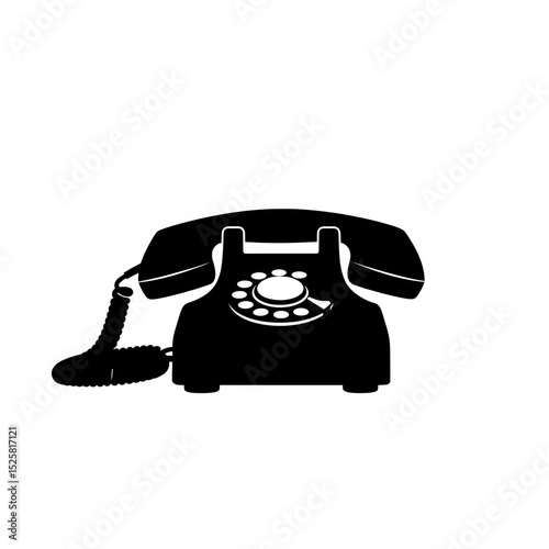 A silhouette of a rotary dial telephone, white background.