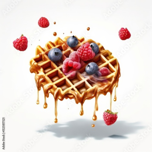 an AI Image Generator, Waffle with Fresh Berries and Syrup