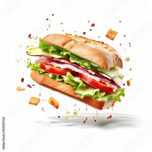 an AI Image Generator, Delicious Fresh Sandwich with Ingredients