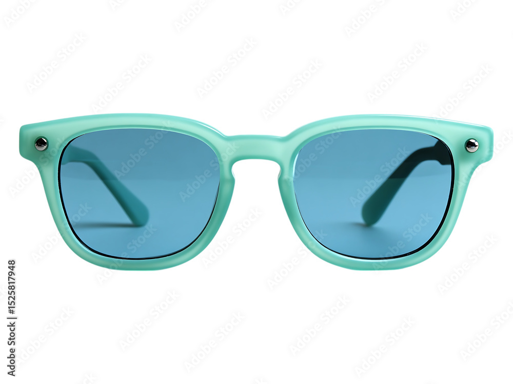 Fototapeta premium Close up of light blue sunglasses on a white or transparent background.