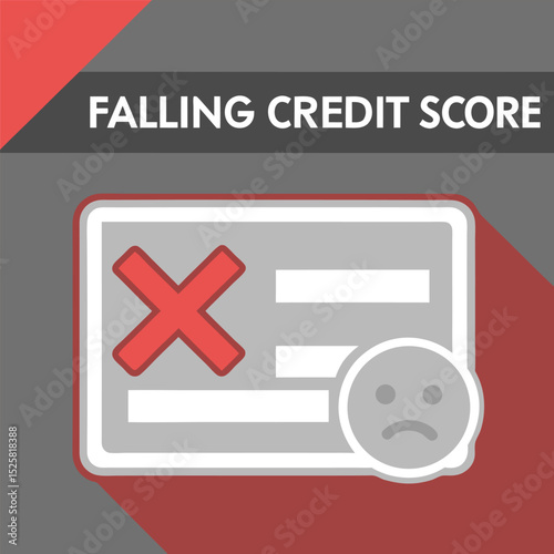 Illustration depicting falling credit score showing financial problem concerns on credit card.