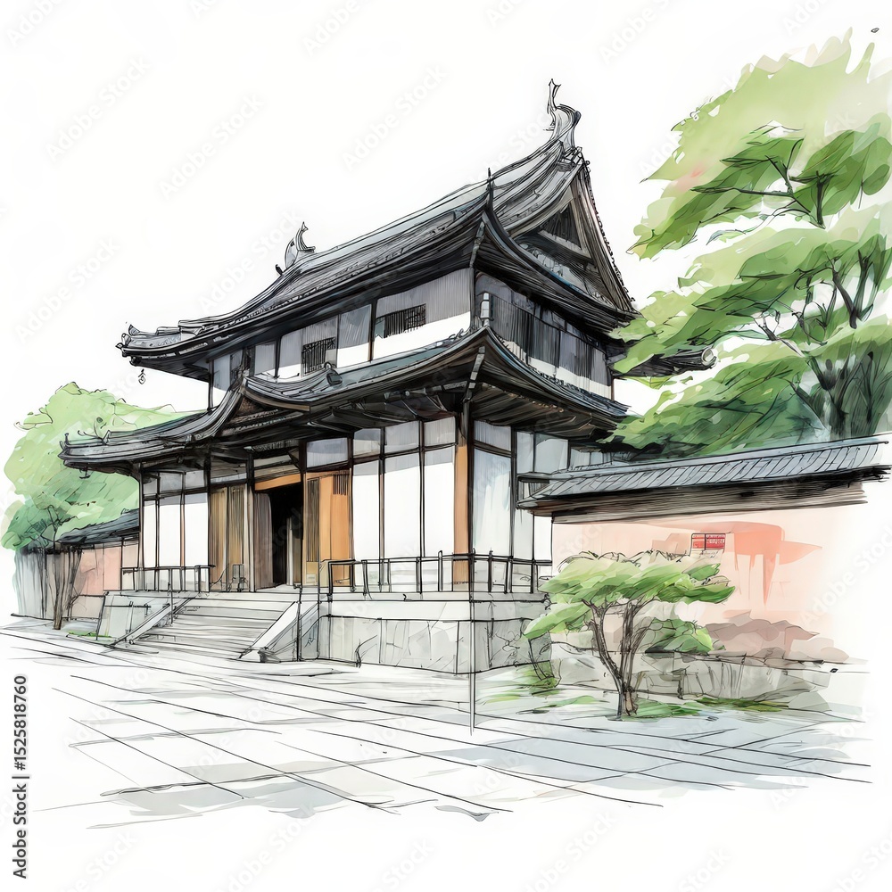 Fototapeta premium the AI Image Generator, Traditional Japanese Temple Surrounded by Trees
