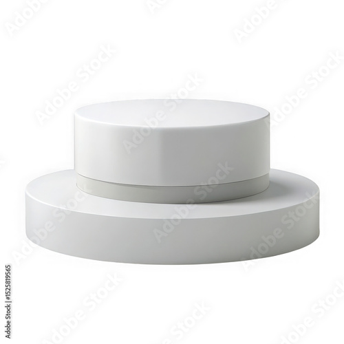 White two tiered round pedestal display stand isolated on transparent background