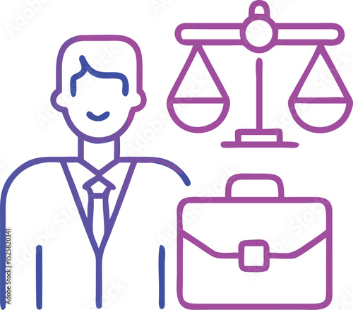 Lawyer icon illustrating justice and legal representation with transparent background