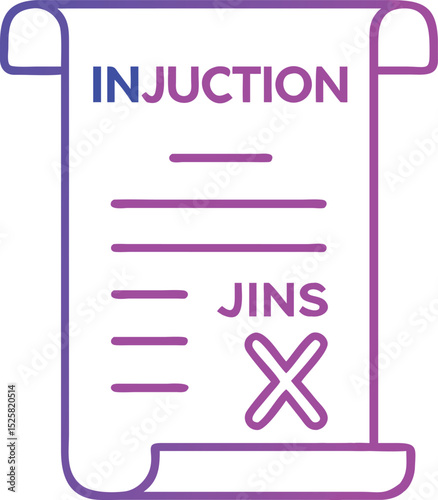 Legal injunction document with jins designation in gradient purple outline